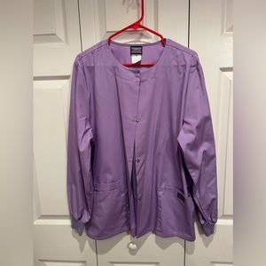 Women’s Cherokee purple scrub jacket, size medium.